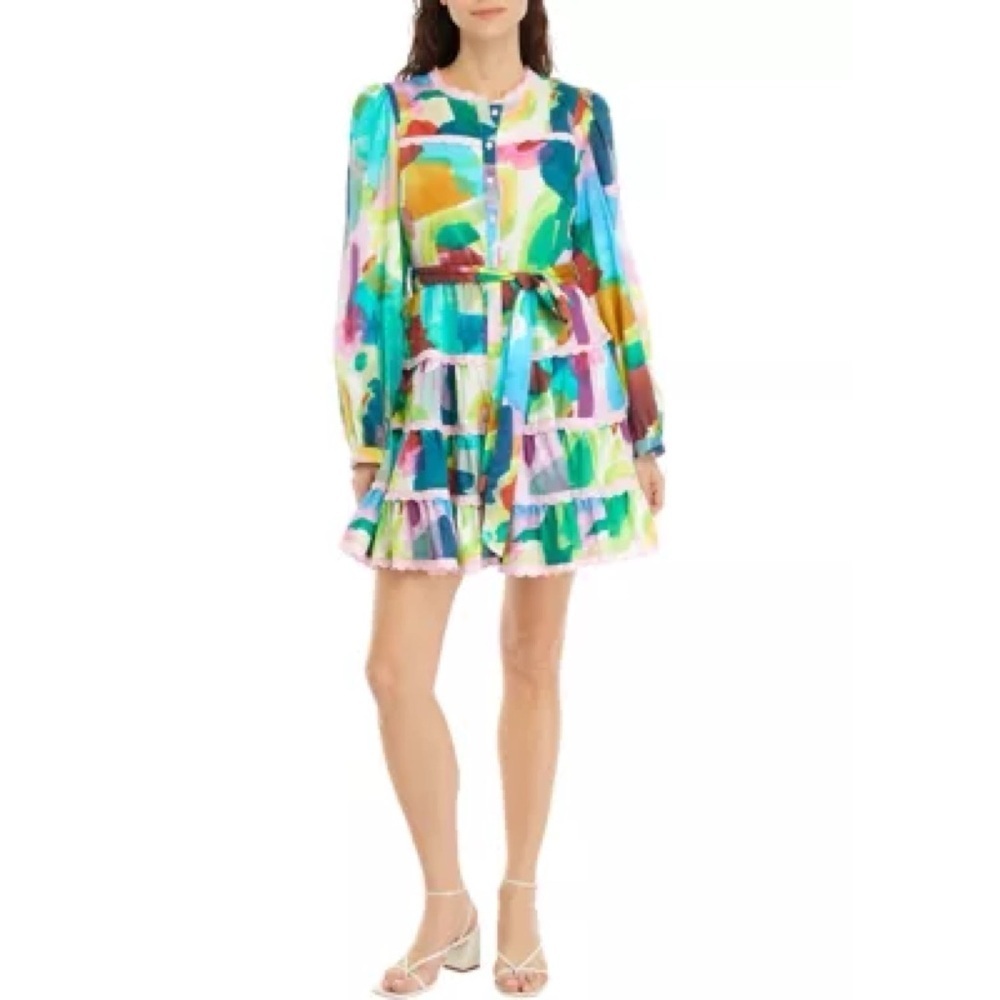NWT Stellah Abstract Watercolor Garden Print Mini Dress